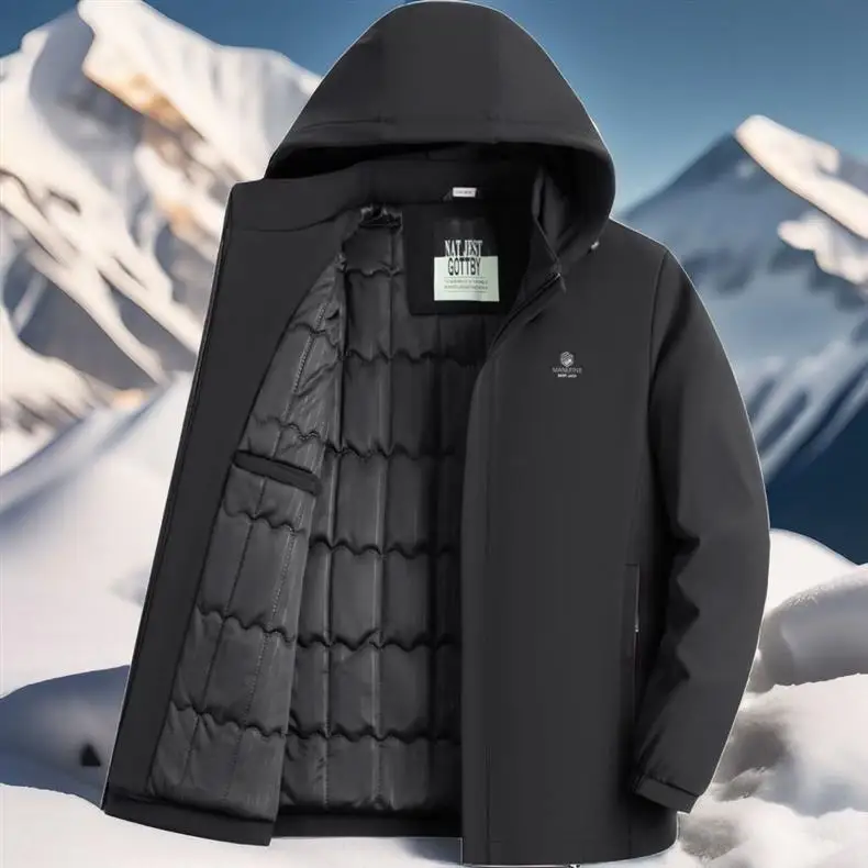 Men Loose Hooded Parkas Men Thick Warm Cotton Coat Men Winter Thermal Parkas Middle Aged Male Outerwear Snow Camping Outerwear