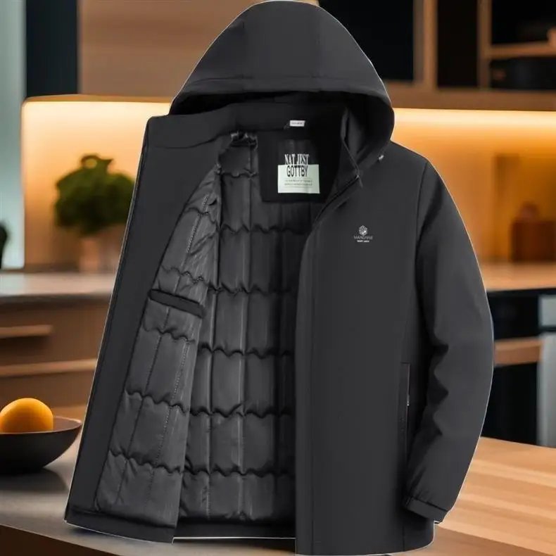 Men Loose Hooded Parkas Men Thick Warm Cotton Coat Men Winter Thermal Parkas Middle Aged Male Outerwear Snow Camping Outerwear