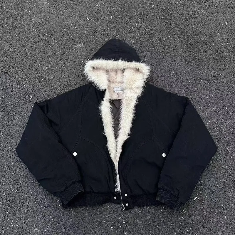 Men Hooded Fur Collar Winter Parkas Men American Street Style Short Length Parkas Men Fashion Casual Plus Velvet Cotton Jackets