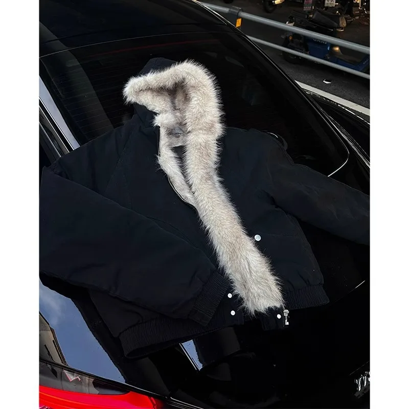 Men Hooded Fur Collar Winter Parkas Men American Street Style Short Length Parkas Men Fashion Casual Plus Velvet Cotton Jackets