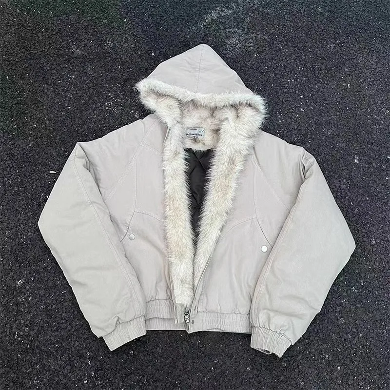 Men Hooded Fur Collar Winter Parkas Men American Street Style Short Length Parkas Men Fashion Casual Plus Velvet Cotton Jackets