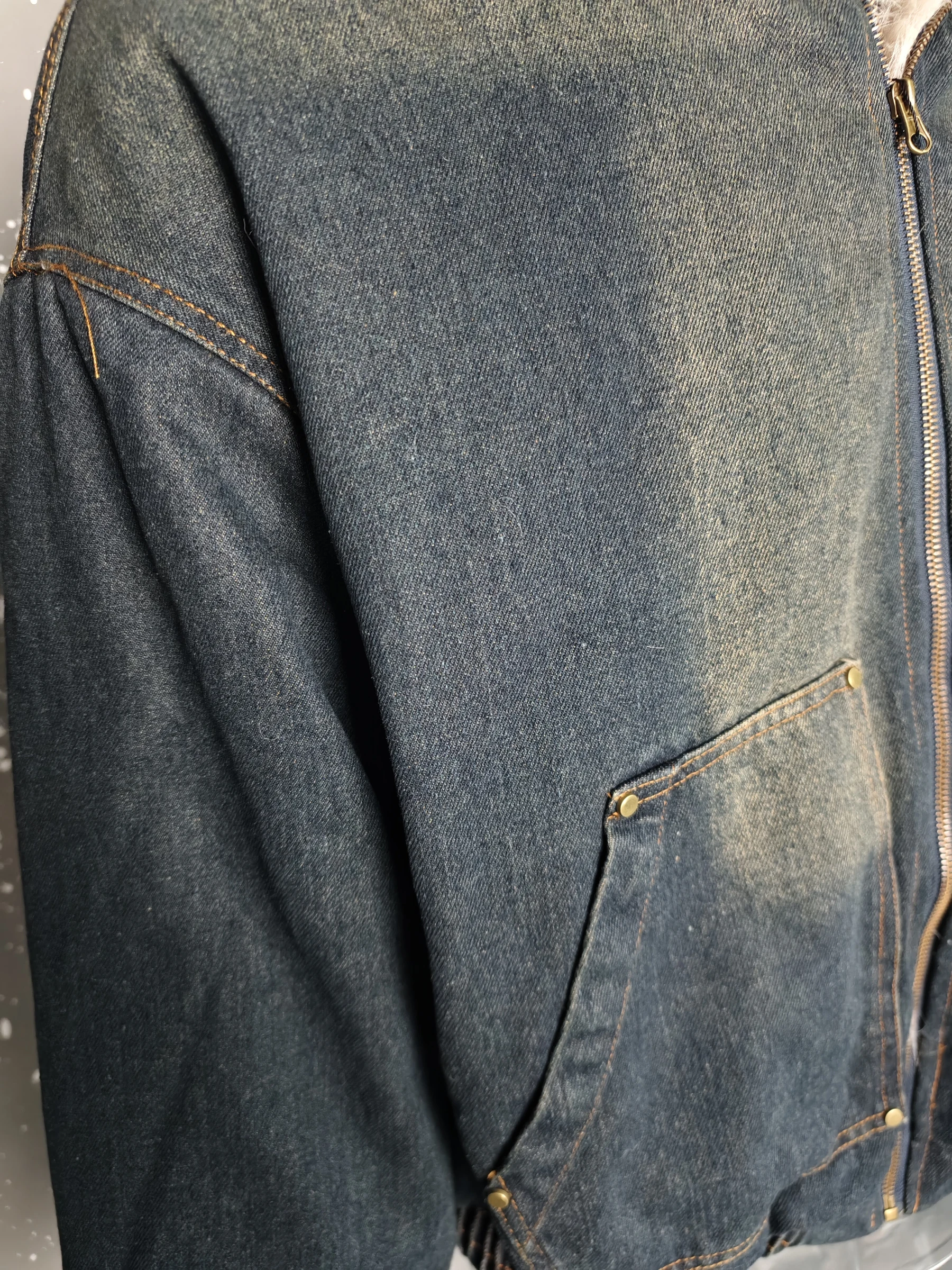 IEFB Men's Vintage Washed Denim Hooded Quilted Padded Jacket Autumn Winter Faux Fur Lined Zipper Thickened Cottonpadded Coat