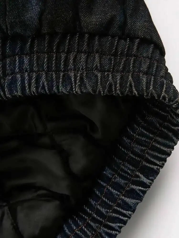 IEFB Men's Vintage Washed Denim Hooded Quilted Padded Jacket Autumn Winter Faux Fur Lined Zipper Thickened Cottonpadded Coat