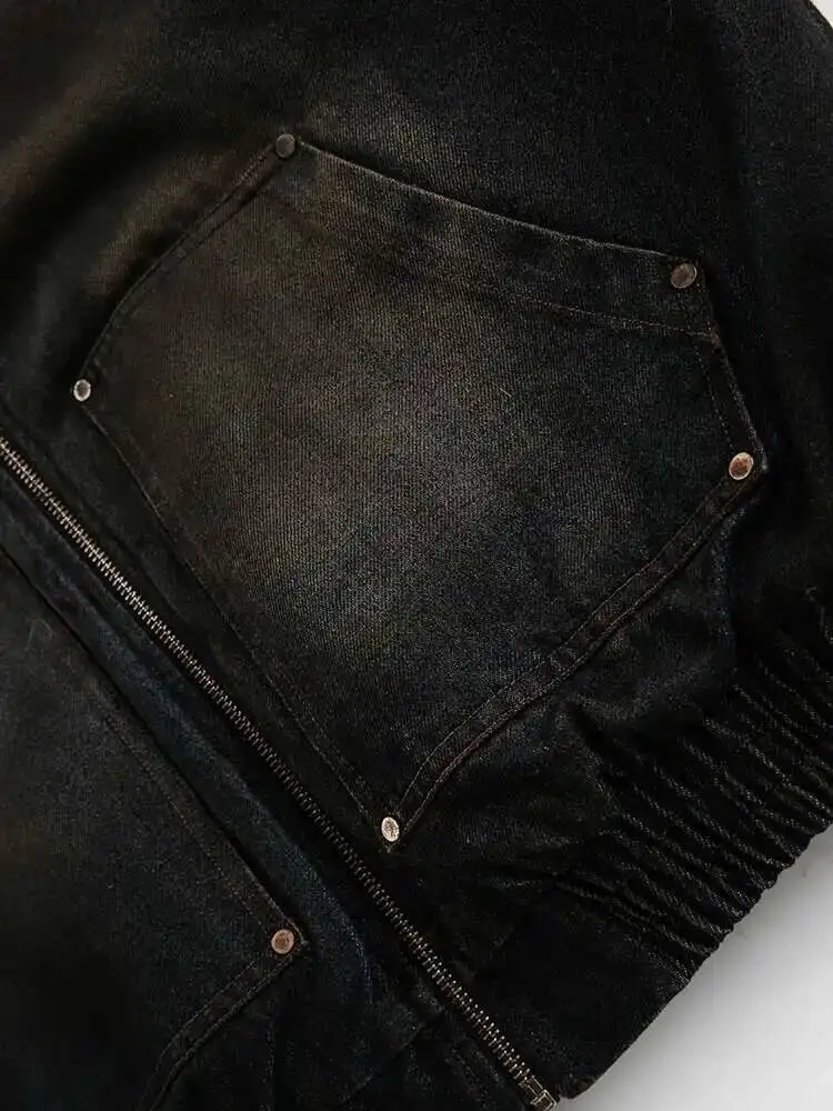 IEFB Men's Vintage Washed Denim Hooded Quilted Padded Jacket Autumn Winter Faux Fur Lined Zipper Thickened Cottonpadded Coat
