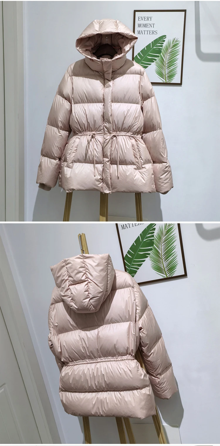 Schinteon Women Belted Down Jacket with Hood Autumn Winter Warm Thick Outwear White Duck Down Casual Coat 2026 New
