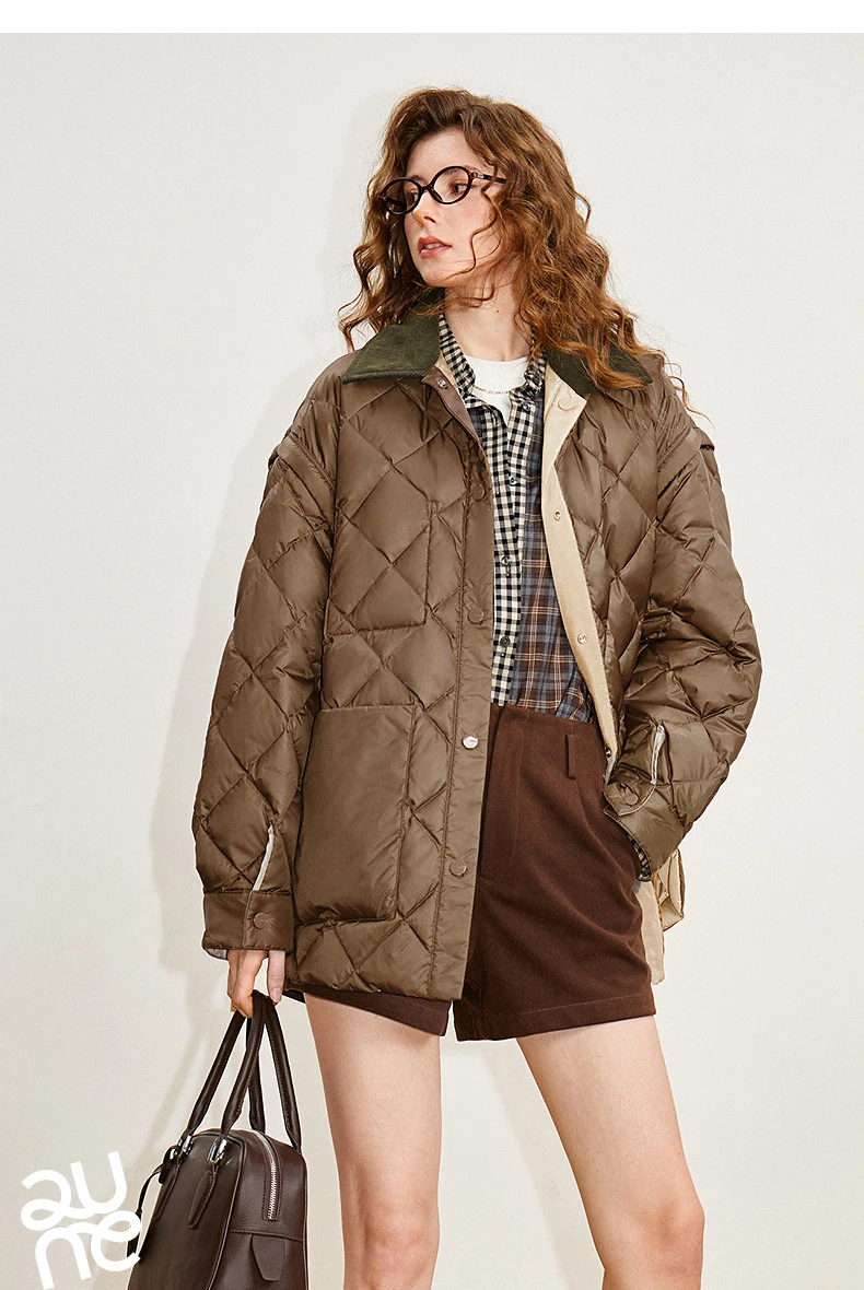 TOYOUTH Women 90% White Duck Down Jacket 2025 Winter New Double Side Antibacterial Turn Down Collar Parka Female Outwear Coat
