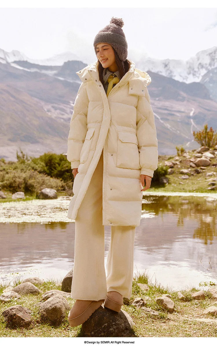 Semir Down Coat Women LongWaterproof Oil-proof Stain-proof Warm 2026 Winter New Loose Hooded Versatile Jacket Woman