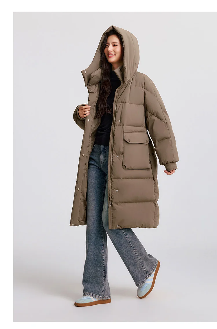 Semir Down Coat Women LongWaterproof Oil-proof Stain-proof Warm 2026 Winter New Loose Hooded Versatile Jacket Woman