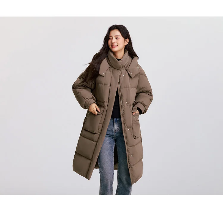 Semir Down Coat Women LongWaterproof Oil-proof Stain-proof Warm 2026 Winter New Loose Hooded Versatile Jacket Woman