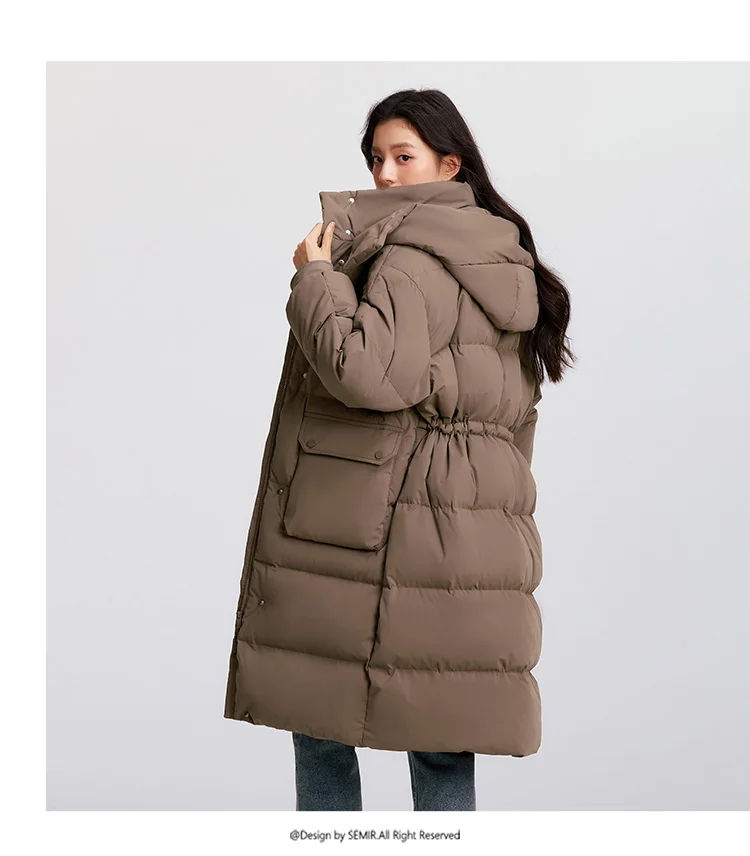 Semir Down Coat Women LongWaterproof Oil-proof Stain-proof Warm 2026 Winter New Loose Hooded Versatile Jacket Woman