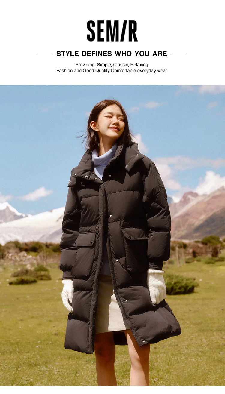 Semir Down Coat Women LongWaterproof Oil-proof Stain-proof Warm 2026 Winter New Loose Hooded Versatile Jacket Woman