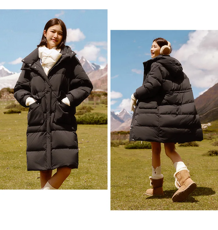 Semir Down Coat Women LongWaterproof Oil-proof Stain-proof Warm 2026 Winter New Loose Hooded Versatile Jacket Woman