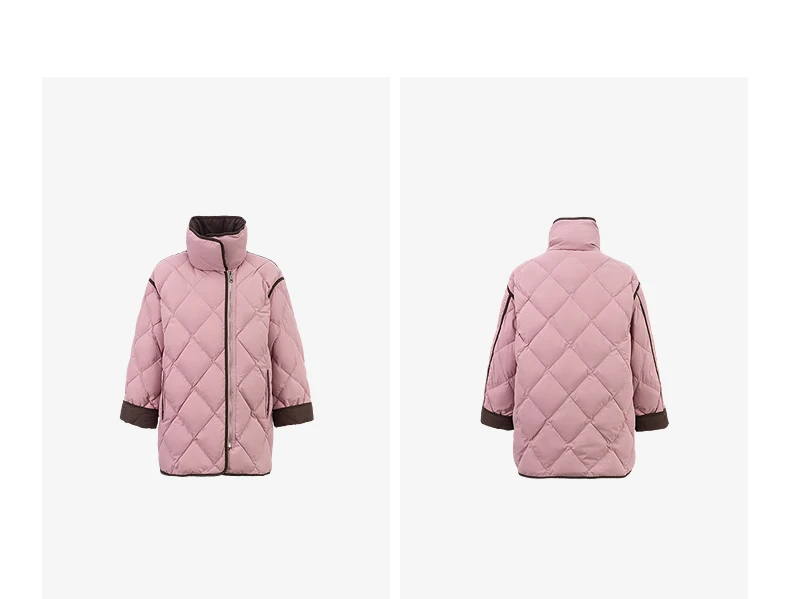 TOYOUTH Women 90% White Duck Down Jacket 2025 Winter New Diamond Grid Double Side Contrasting Color Splicing Jacket Coat