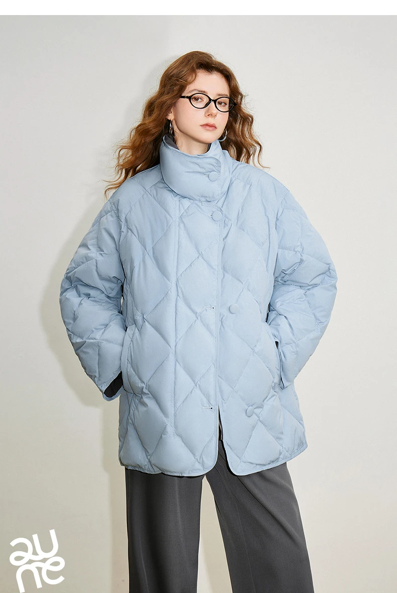 TOYOUTH Women 90% White Duck Down Jacket 2025 Winter New Diamond Grid Double Side Contrasting Color Splicing Jacket Coat