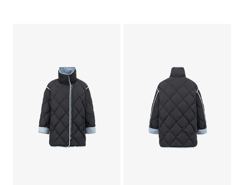 TOYOUTH Women 90% White Duck Down Jacket 2025 Winter New Diamond Grid Double Side Contrasting Color Splicing Jacket Coat