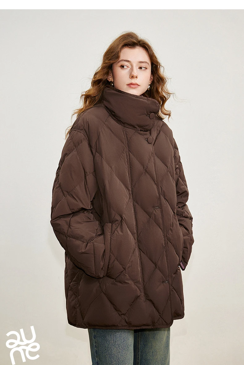 TOYOUTH Women 90% White Duck Down Jacket 2025 Winter New Diamond Grid Double Side Contrasting Color Splicing Jacket Coat