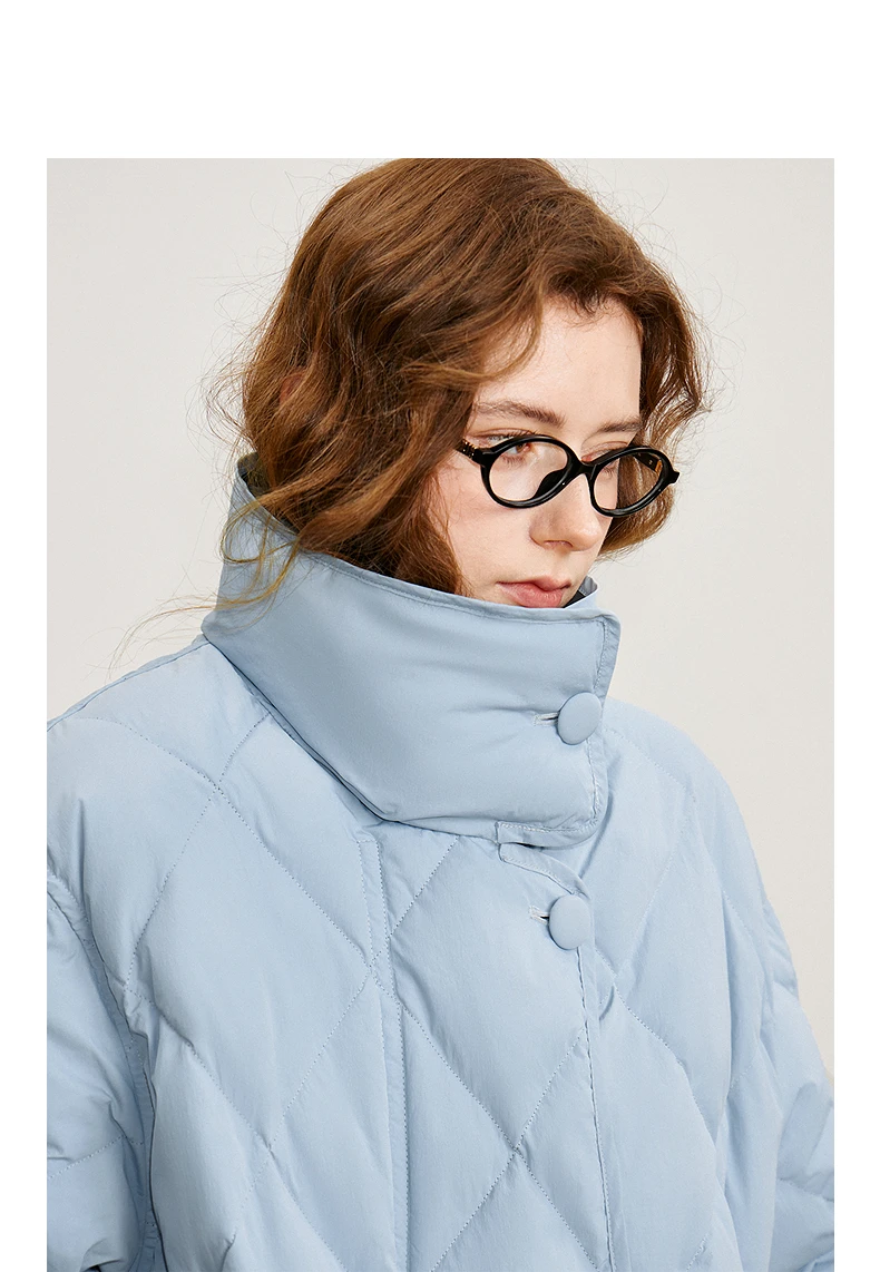 TOYOUTH Women 90% White Duck Down Jacket 2025 Winter New Diamond Grid Double Side Contrasting Color Splicing Jacket Coat