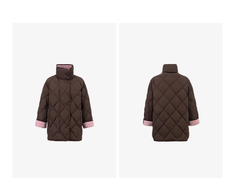 TOYOUTH Women 90% White Duck Down Jacket 2025 Winter New Diamond Grid Double Side Contrasting Color Splicing Jacket Coat