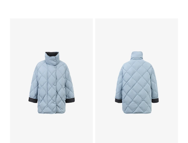 TOYOUTH Women 90% White Duck Down Jacket 2025 Winter New Diamond Grid Double Side Contrasting Color Splicing Jacket Coat