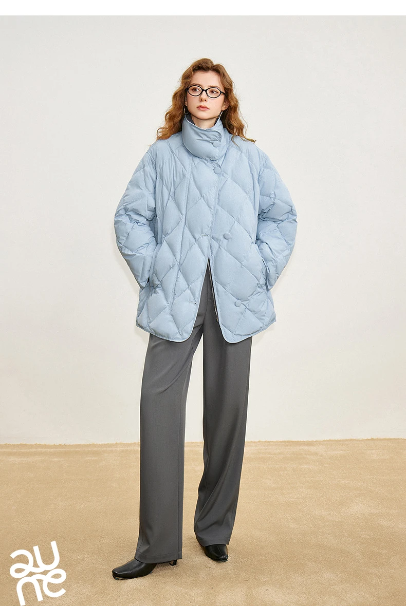 TOYOUTH Women 90% White Duck Down Jacket 2025 Winter New Diamond Grid Double Side Contrasting Color Splicing Jacket Coat