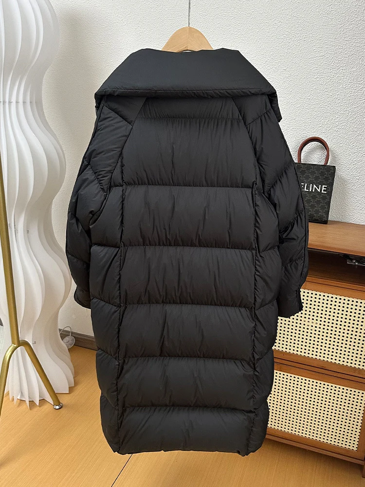 Schinteon Women White Duck Down Long Jacket Autumn Winter Warm Casual Over Size Loose Outwear Soft Comfortable Fashion Coat New
