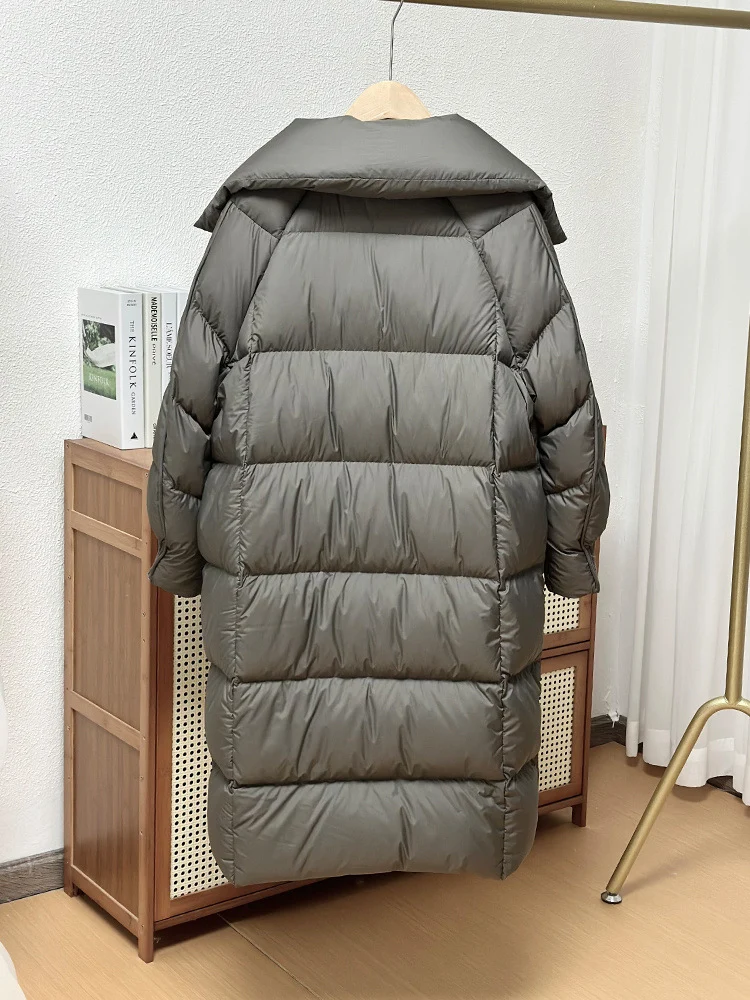 Schinteon Women White Duck Down Long Jacket Autumn Winter Warm Casual Over Size Loose Outwear Soft Comfortable Fashion Coat New