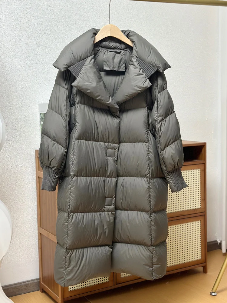 Schinteon Women White Duck Down Long Jacket Autumn Winter Warm Casual Over Size Loose Outwear Soft Comfortable Fashion Coat New