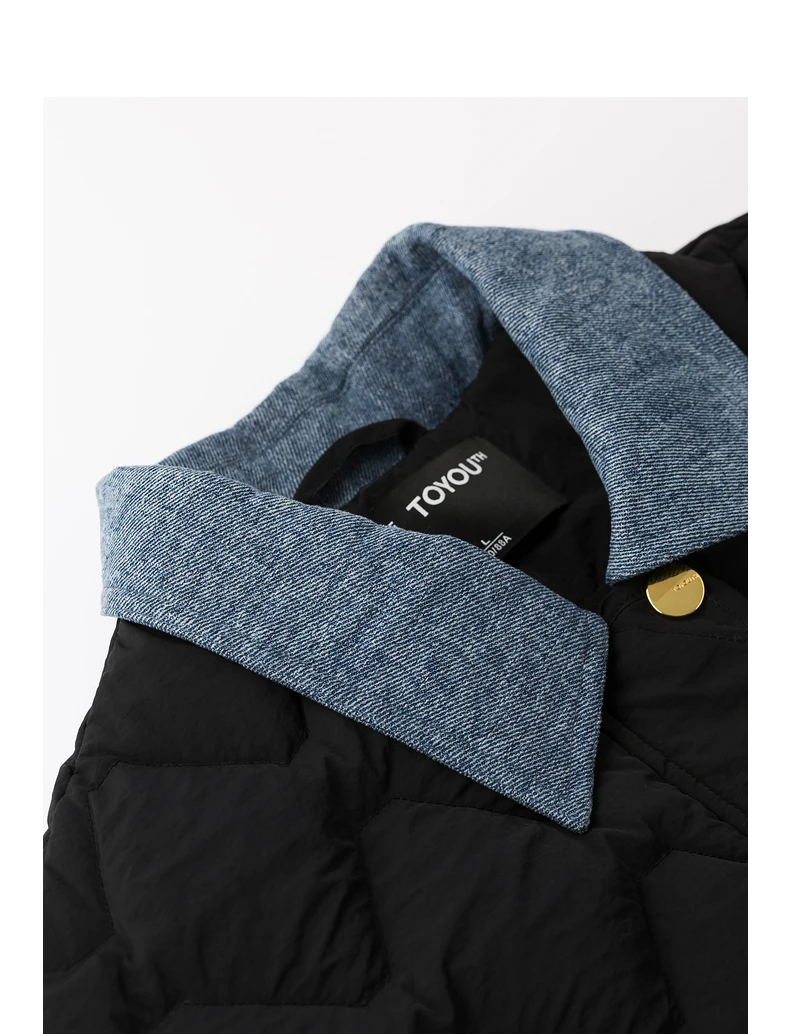 TOYOUH Women Down Jacket 2024 Autumn Winter New Denim Splicing Lapel Collar Zipper Closure Shirt Lightweight Warm Jacket