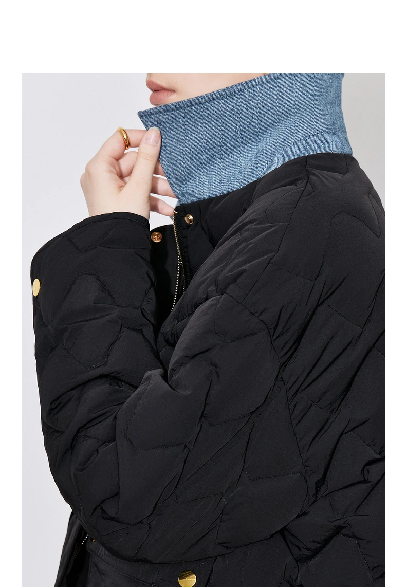 TOYOUH Women Down Jacket 2024 Autumn Winter New Denim Splicing Lapel Collar Zipper Closure Shirt Lightweight Warm Jacket