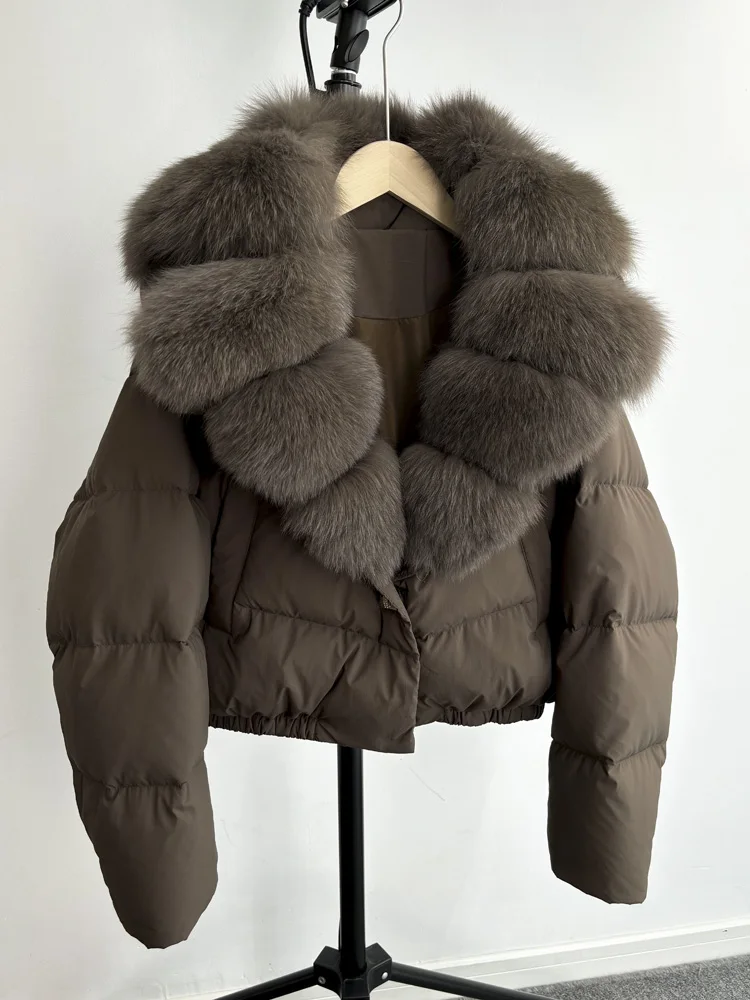 Janveny Big Natural Fox Fur Coat Women 2025 Autumn Winter Female Parkas 90% White Duck Down Jacket Feather Short Puffer Coat