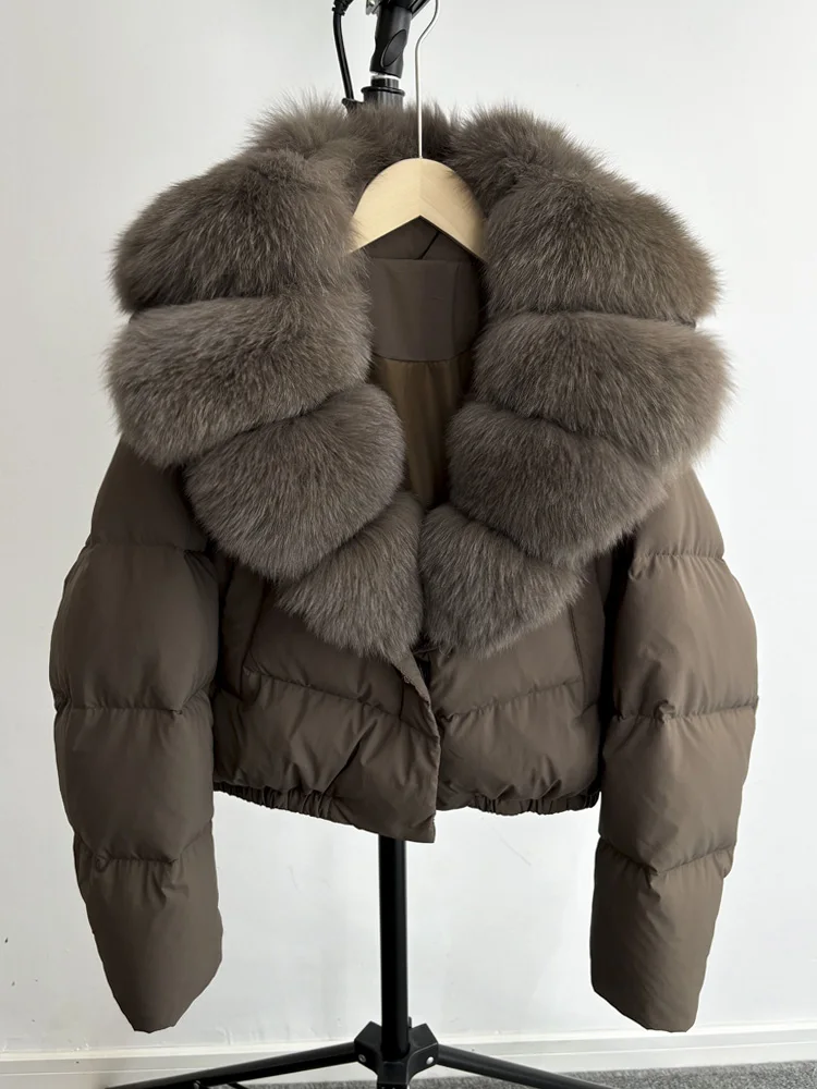 Janveny Big Natural Fox Fur Coat Women 2025 Autumn Winter Female Parkas 90% White Duck Down Jacket Feather Short Puffer Coat