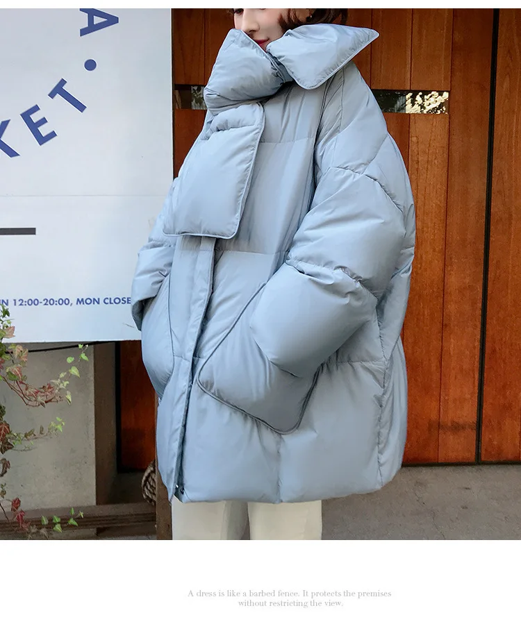 Women White Duck Down Coat 2026 Winter New Fashion Female Scarf OverSize Jackets Round Neck Loose Thicken Parkas Warm Outwear