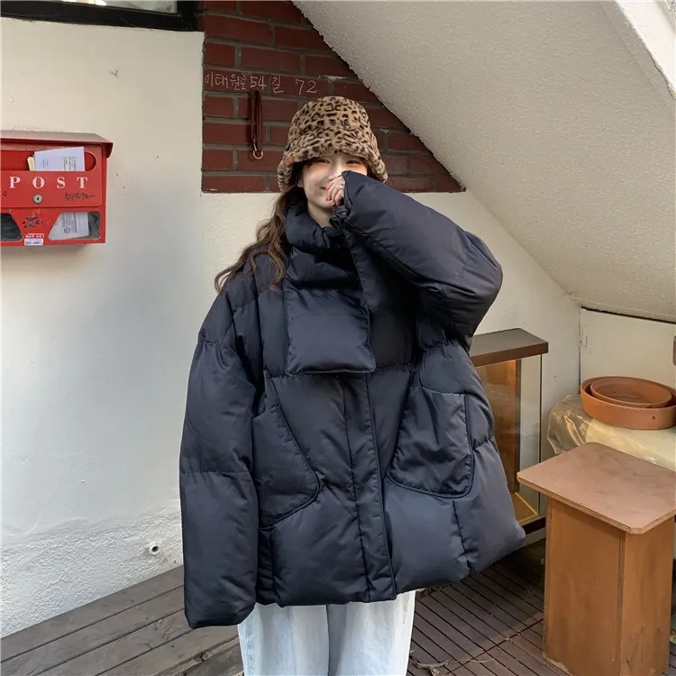 Women White Duck Down Coat 2026 Winter New Fashion Female Scarf OverSize Jackets Round Neck Loose Thicken Parkas Warm Outwear