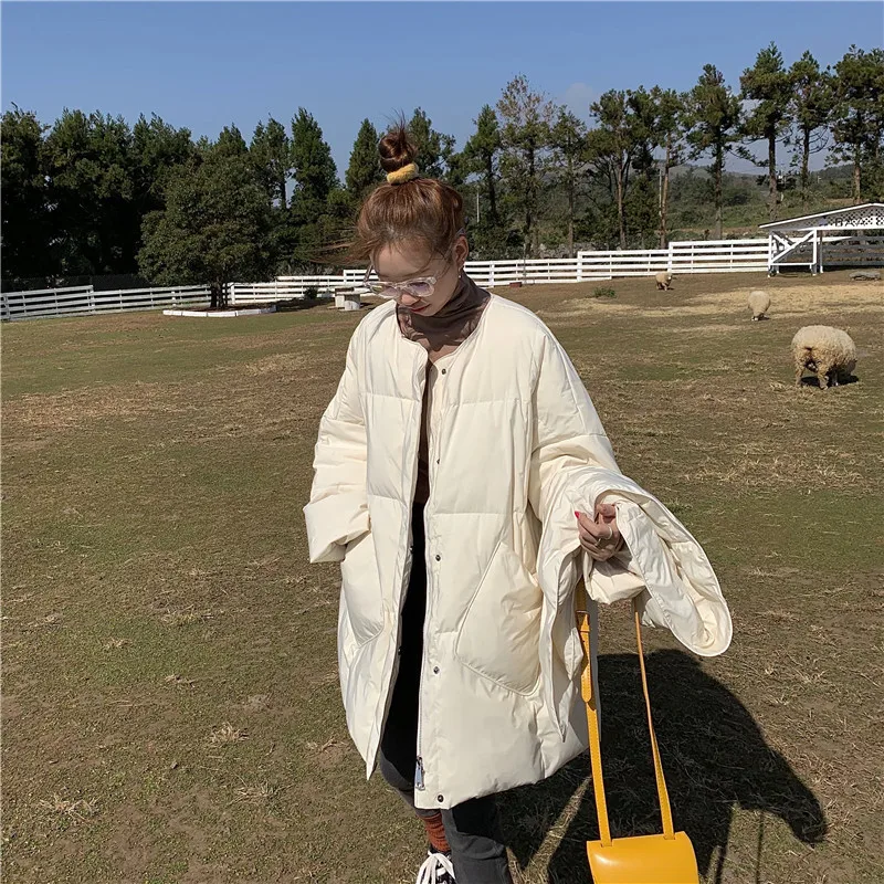 Women White Duck Down Coat 2026 Winter New Fashion Female Scarf OverSize Jackets Round Neck Loose Thicken Parkas Warm Outwear