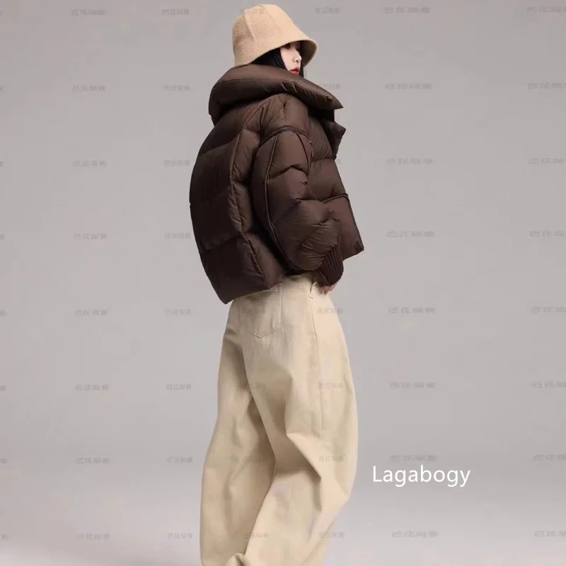 Lagabogy 2025 Winter Puffer Jacket Women Short 90% White Duck Down Coat Female Streetwear Warm Parkas Removable Sleeves Outwear