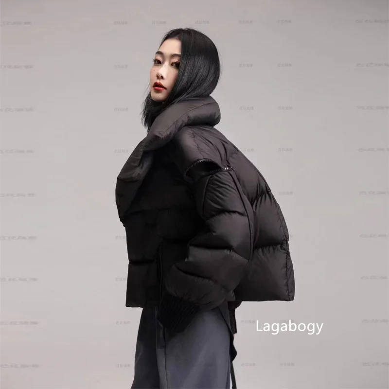 Lagabogy 2025 Winter Puffer Jacket Women Short 90% White Duck Down Coat Female Streetwear Warm Parkas Removable Sleeves Outwear