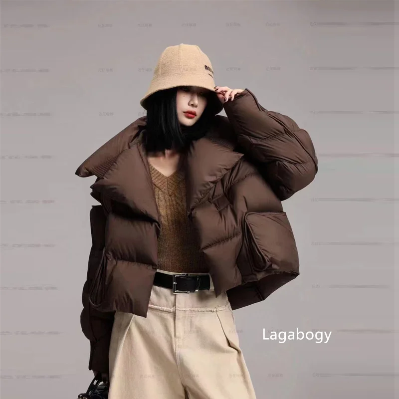 Lagabogy 2025 Winter Puffer Jacket Women Short 90% White Duck Down Coat Female Streetwear Warm Parkas Removable Sleeves Outwear