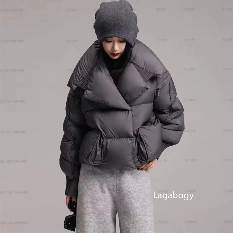 Lagabogy 2025 Winter Puffer Jacket Women Short 90% White Duck Down Coat Female Streetwear Warm Parkas Removable Sleeves Outwear