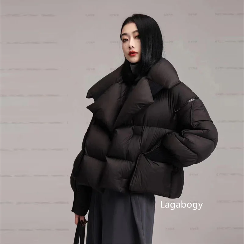 Lagabogy 2025 Winter Puffer Jacket Women Short 90% White Duck Down Coat Female Streetwear Warm Parkas Removable Sleeves Outwear