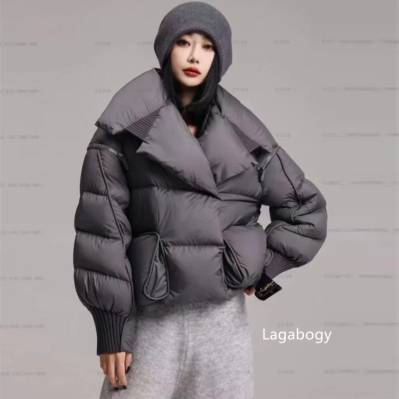 Lagabogy 2025 Winter Puffer Jacket Women Short 90% White Duck Down Coat Female Streetwear Warm Parkas Removable Sleeves Outwear