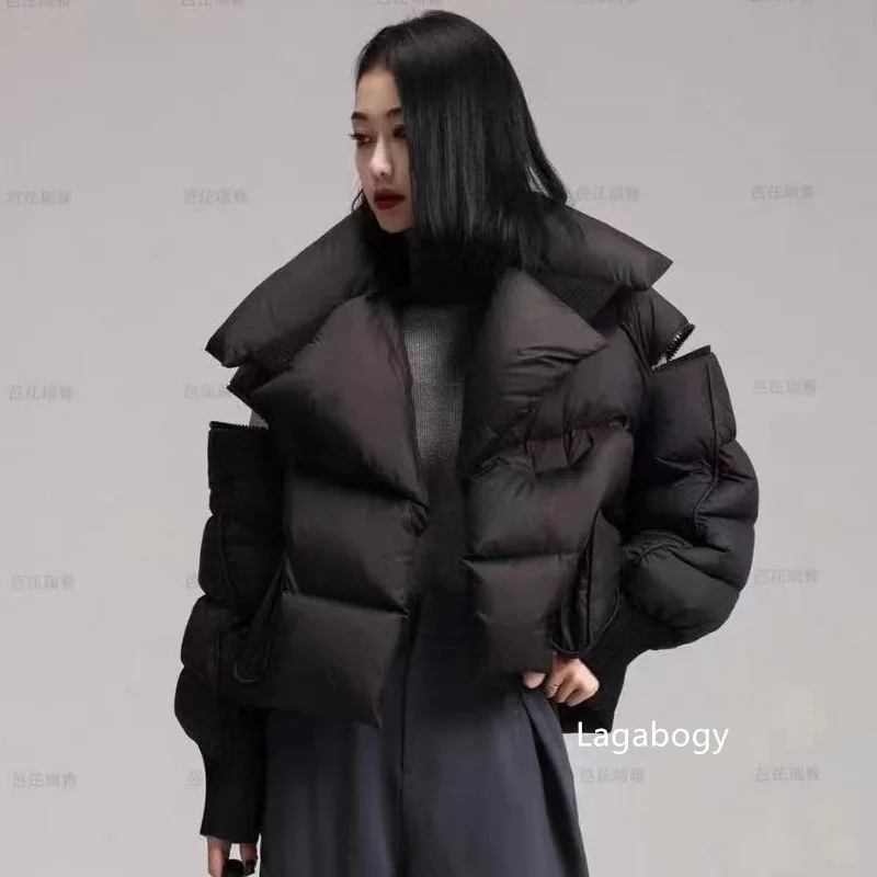 Lagabogy 2025 Winter Puffer Jacket Women Short 90% White Duck Down Coat Female Streetwear Warm Parkas Removable Sleeves Outwear