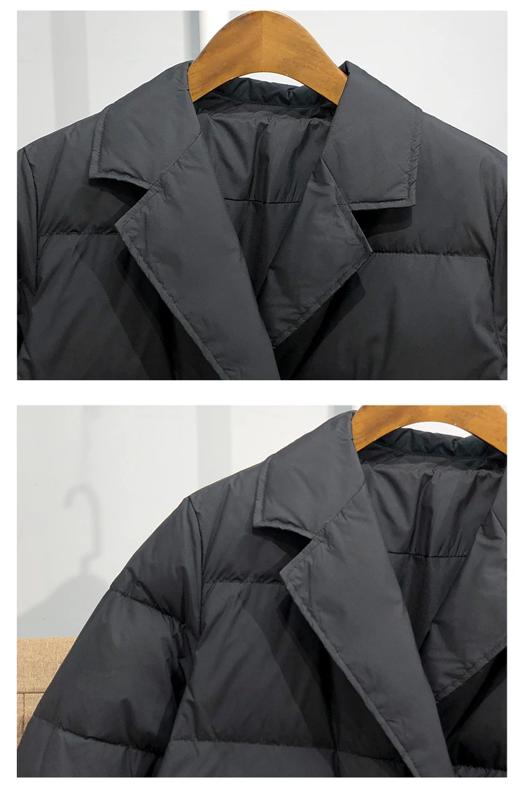 Lagabogy New Winter Women White Duck Down Coat Female Notched Collar Double Breasted Coats Casual Lady Drawstring Puffer Outwear