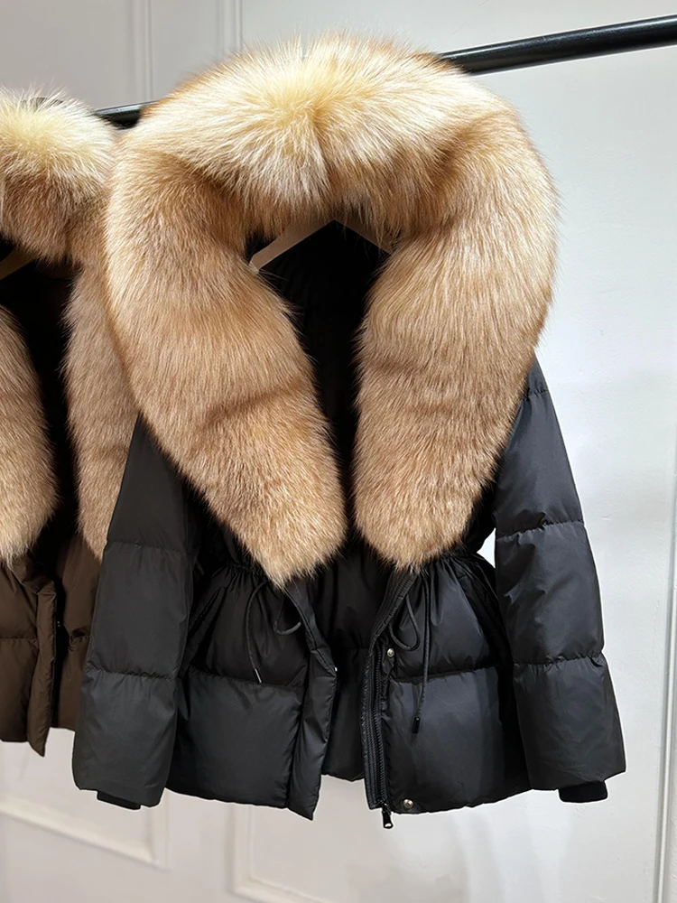 Lagabogy 2026 Big Real Fox Fur Hooded Puffer Jacket Female New Winter Top Fluffy Clothing Thick Warm White Duck Down Coat Women