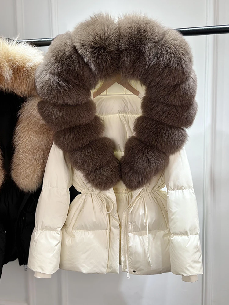 Lagabogy 2026 Big Real Fox Fur Hooded Puffer Jacket Female New Winter Top Fluffy Clothing Thick Warm White Duck Down Coat Women