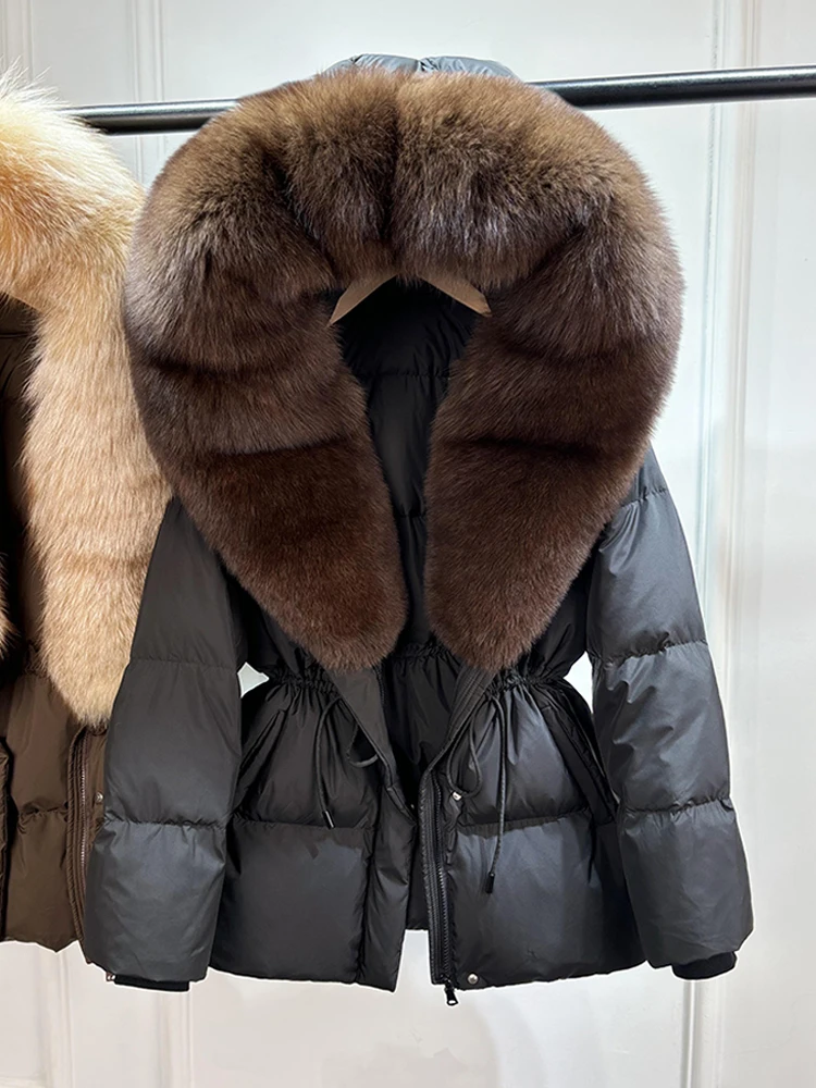 Lagabogy 2026 Big Real Fox Fur Hooded Puffer Jacket Female New Winter Top Fluffy Clothing Thick Warm White Duck Down Coat Women