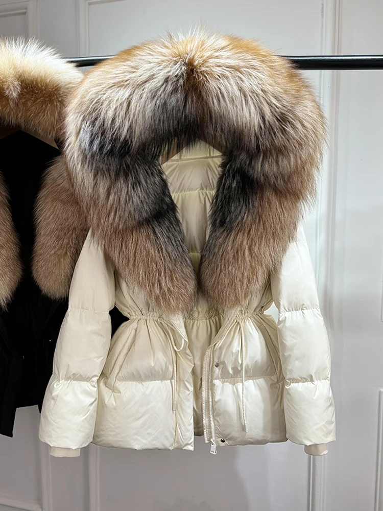 Lagabogy 2026 Big Real Fox Fur Hooded Puffer Jacket Female New Winter Top Fluffy Clothing Thick Warm White Duck Down Coat Women
