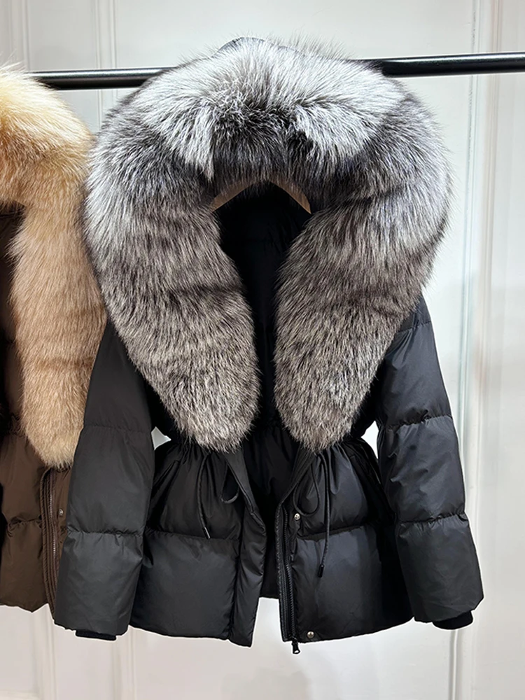 Lagabogy 2026 Big Real Fox Fur Hooded Puffer Jacket Female New Winter Top Fluffy Clothing Thick Warm White Duck Down Coat Women