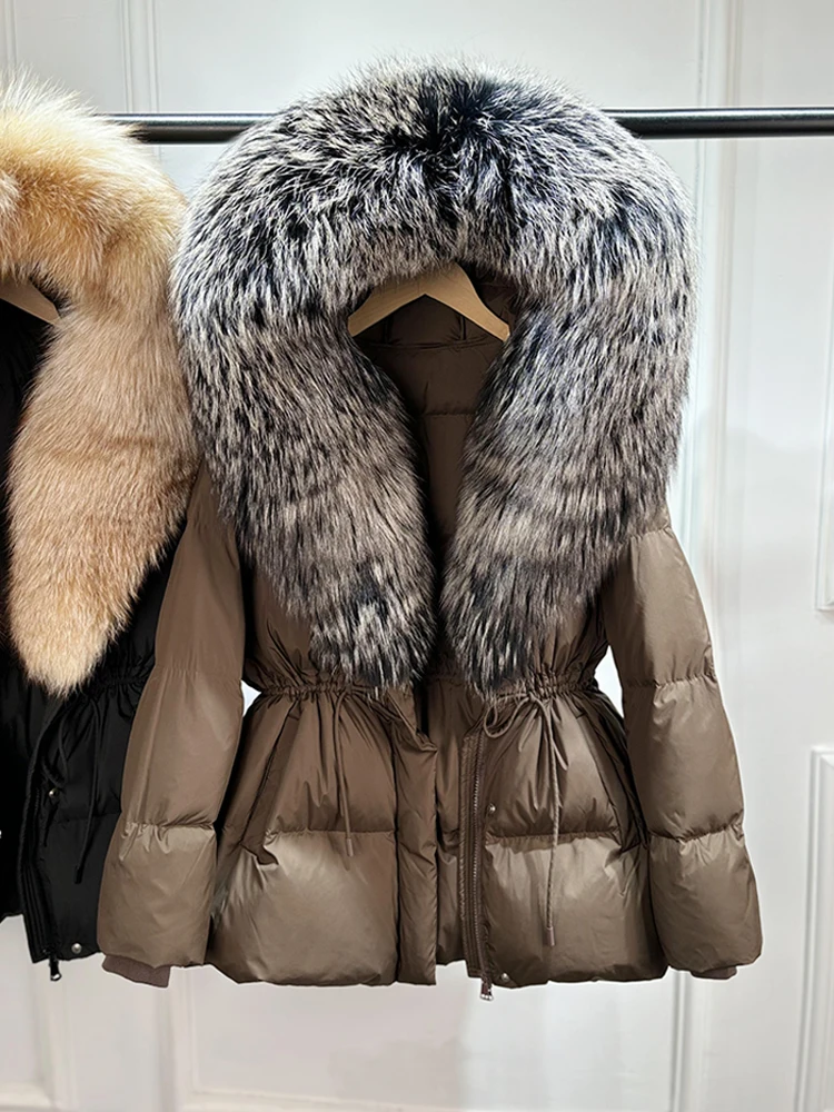 Lagabogy 2026 Big Real Fox Fur Hooded Puffer Jacket Female New Winter Top Fluffy Clothing Thick Warm White Duck Down Coat Women