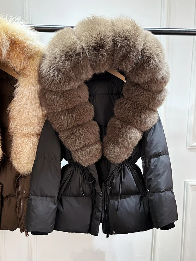 Lagabogy 2026 Big Real Fox Fur Hooded Puffer Jacket Female New Winter Top Fluffy Clothing Thick Warm White Duck Down Coat Women