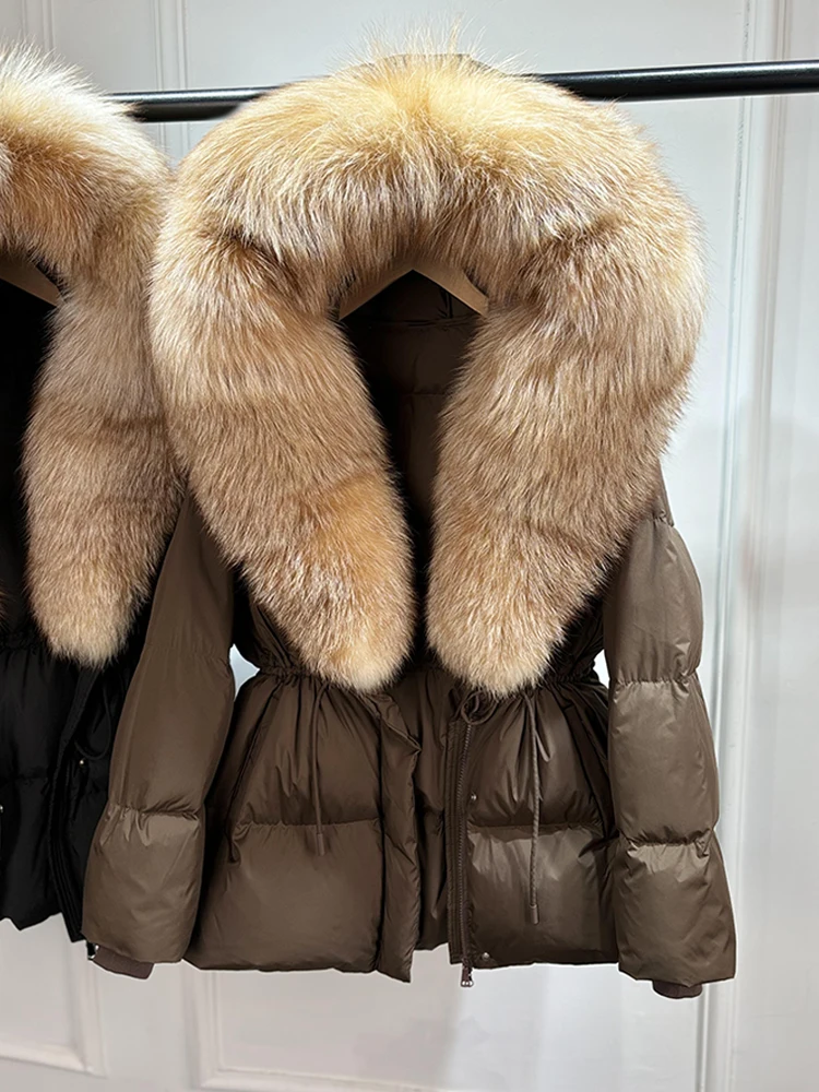 Lagabogy 2026 Big Real Fox Fur Hooded Puffer Jacket Female New Winter Top Fluffy Clothing Thick Warm White Duck Down Coat Women